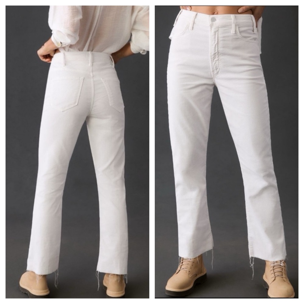 NWT MOTHER The Hustler High-Rise Ankle Fray Corduroy Pants, size 34